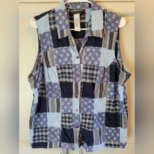 Vintage Sag Harbor Patchwork Sleeveless Button-up Shirt